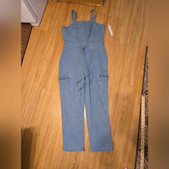 Tinseltown Belted Denim Jumpsuit with Zip and Pockets Square Neck Sleeveless XXL - Picture 15 of 15